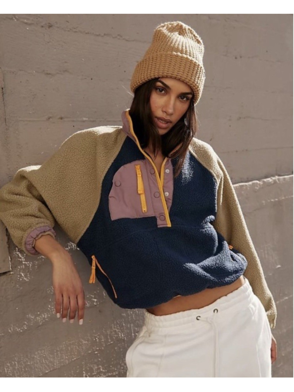 Free People Movement Hit The Slopes Women's Fleece Color Block Size XS Oversized